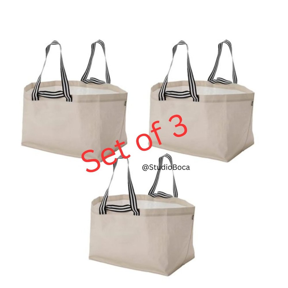 IKEA SET of 3 Beige and Black Large Tote Bags Shipping Shopping Moving